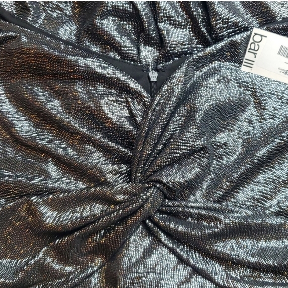 NWT Bar III Silver Metallic Faux Wrap Dress Flowy V-Neck Cocktail Party Dress - Picture 8 of 14